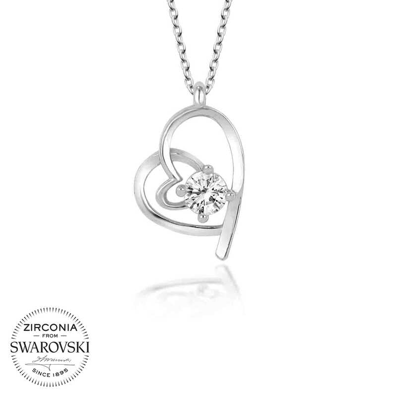 Silver Heart Necklace with Swarovski Crystals