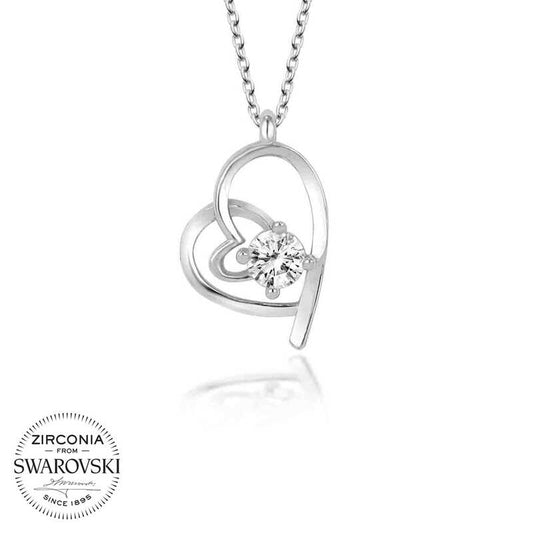 Silver Heart Necklace with Swarovski Crystals