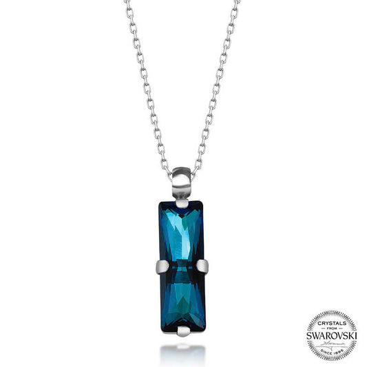 Silver Baguette Necklace with Blue Swarovski Crystal