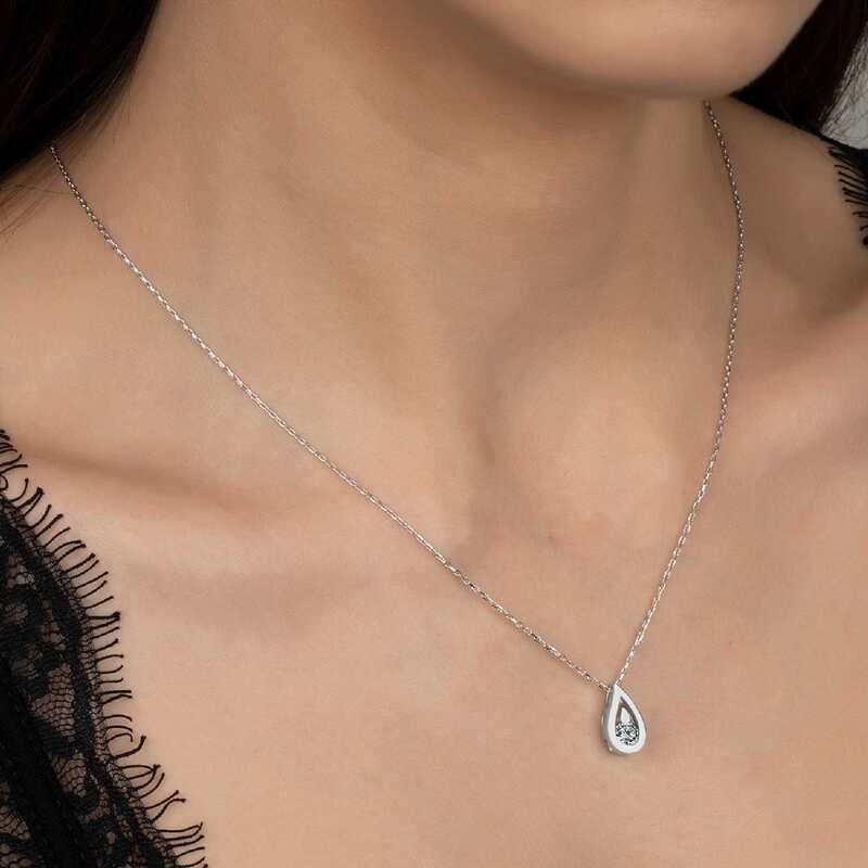 Silver Teardrop Necklace with Swarovski Crystals