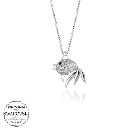 Silver Fish Necklace with Swarovski Crystals