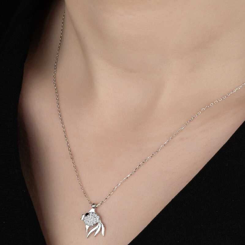 Silver Fish Necklace with Swarovski Crystals