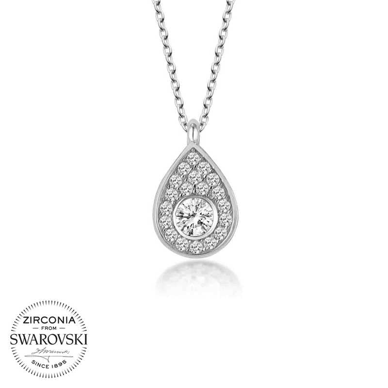 Silver Teardrop Solitaire Necklace with Swarovski Crystals