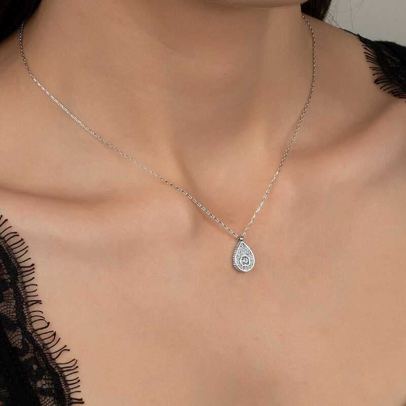 Silver Teardrop Solitaire Necklace with Swarovski Crystals