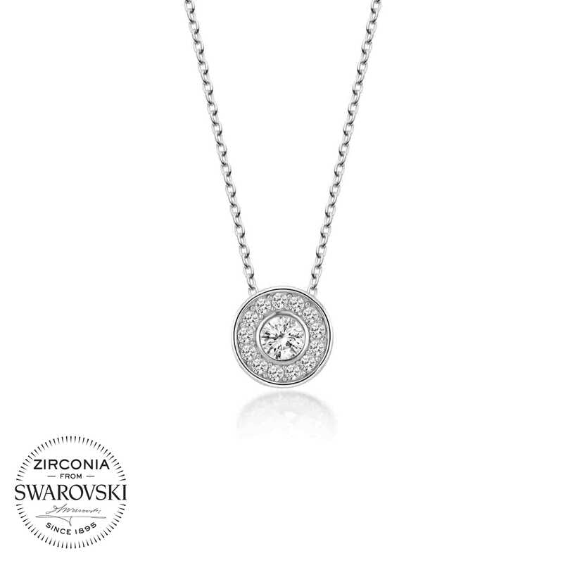 Silver Circle Solitaire Necklace with Swarovski Crystals