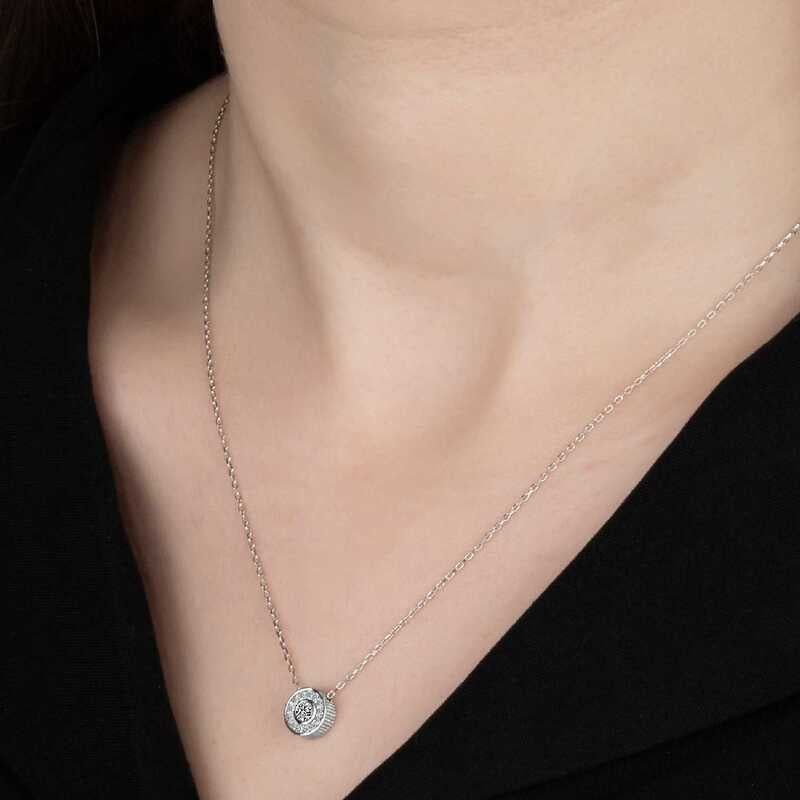 Silver Circle Solitaire Necklace with Swarovski Crystals