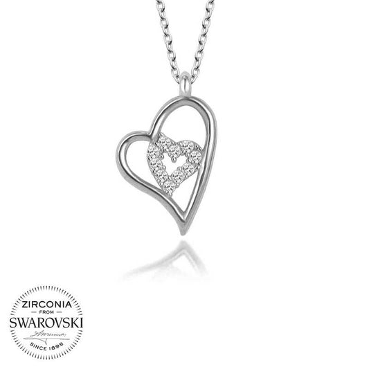 Silver Heart Necklace with Swarovski Crystals