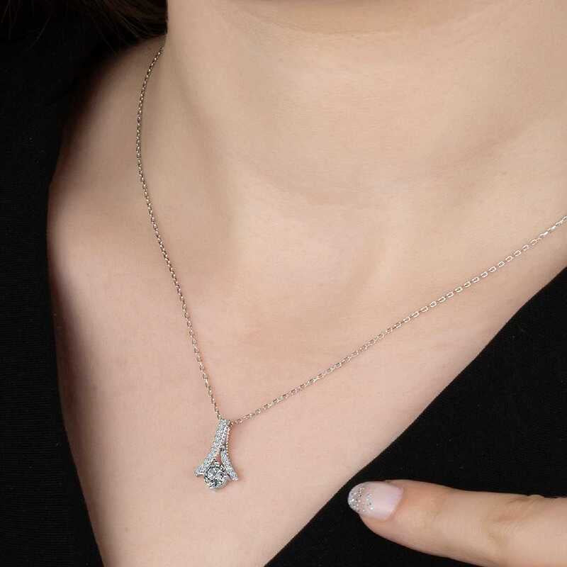 Silver Solitaire Necklace with Swarovski Crystals