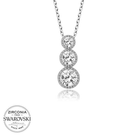 Silver Three-Stone Solitaire Necklace with Swarovski Crystals