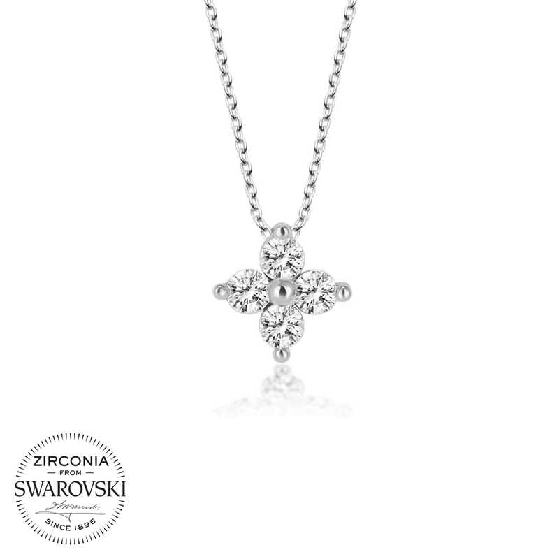 Silver Flower Necklace with Swarovski Crystals