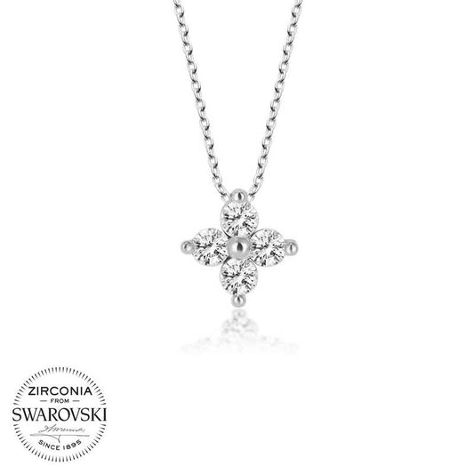 Silver Flower Necklace with Swarovski Crystals