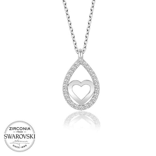 Silver Teardrop Heart Necklace with Swarovski Crystals