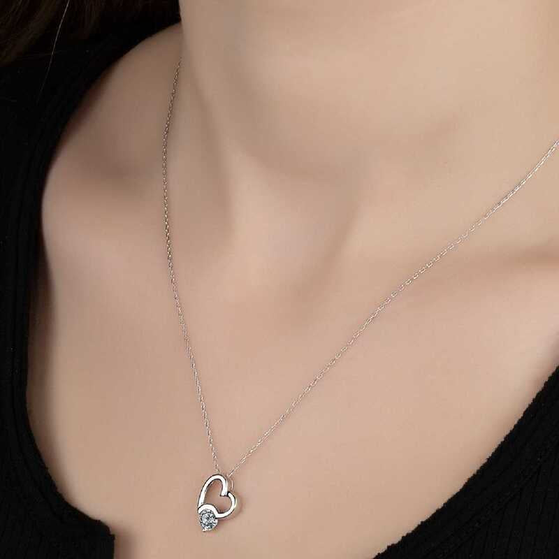 Silver Heart Necklace with Swarovski Crystals