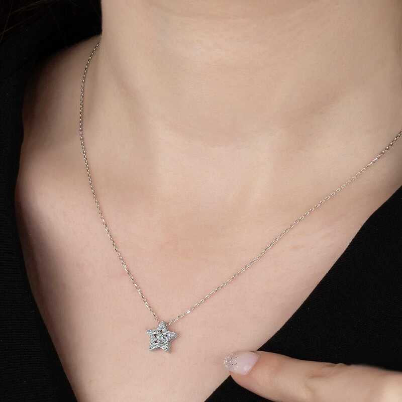 Silver Star Solitaire Necklace with Swarovski Crystals