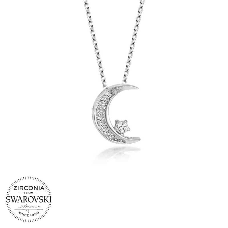 Silver Crescent and Star Necklace with Swarovski Crystals