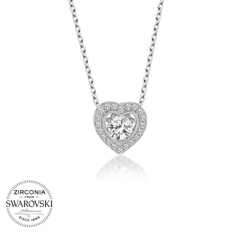 Silver Heart Necklace with Swarovski Crystals