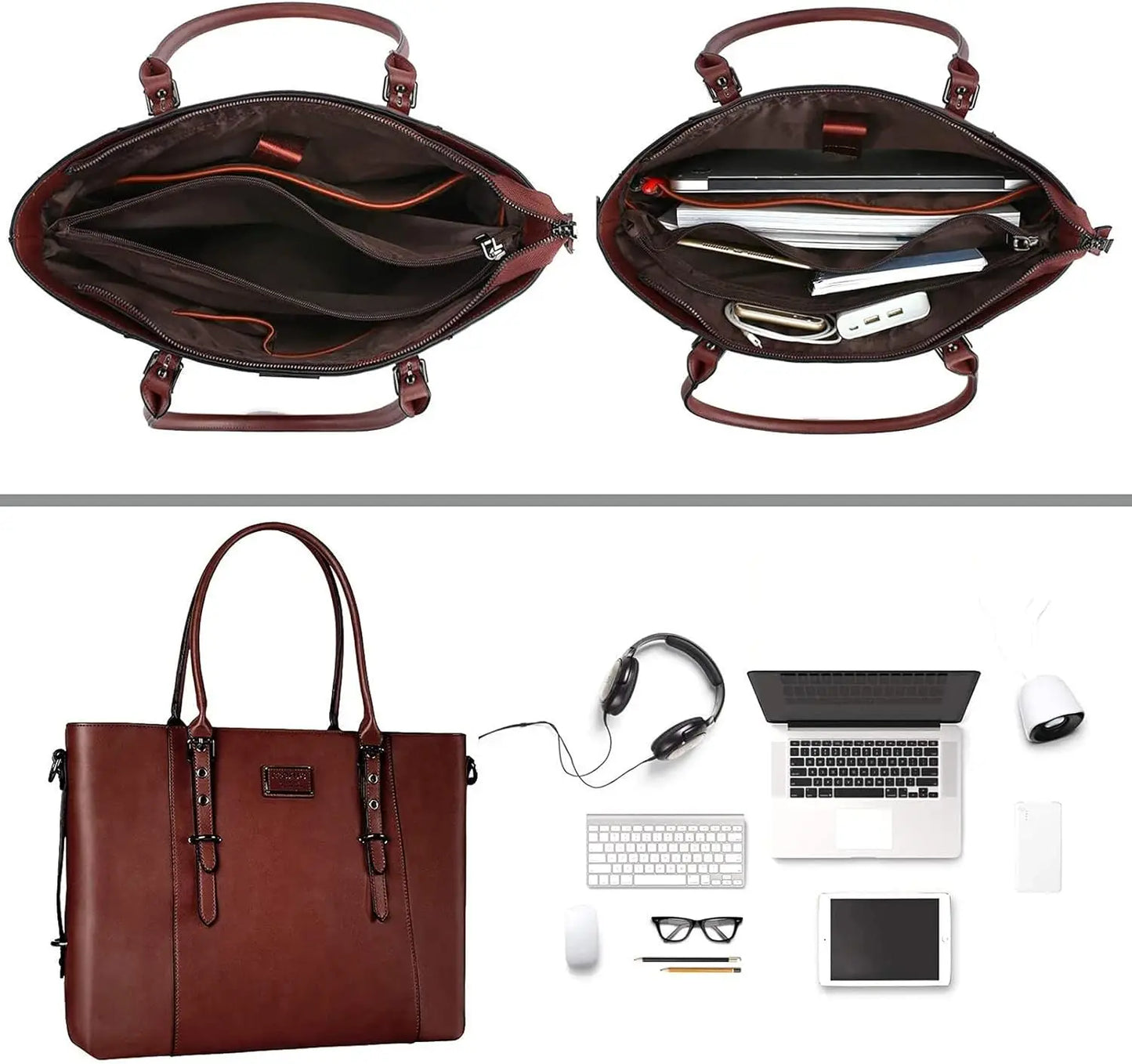 Versatile Leather Laptop Tote Bag