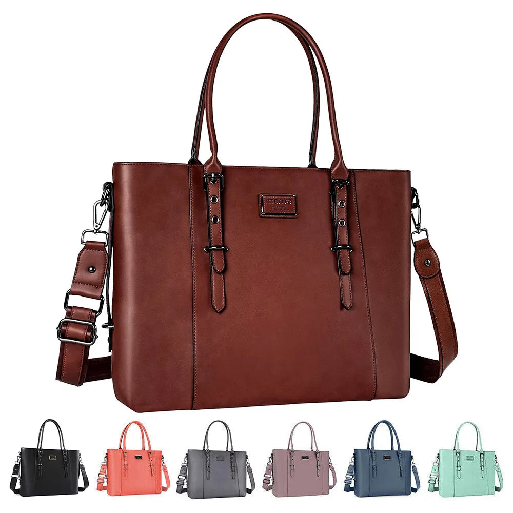 Versatile Leather Laptop Tote Bag