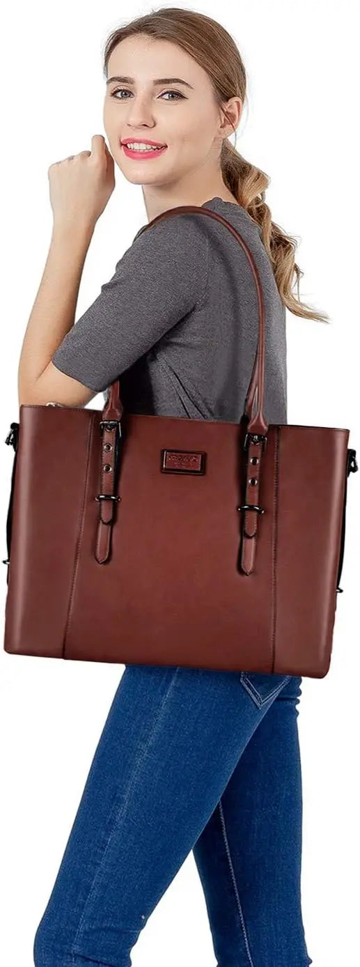 Versatile Leather Laptop Tote Bag