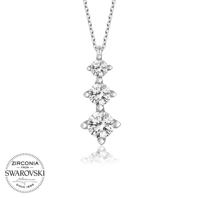 Silver Three-Stone Solitaire Necklace with Swarovski Crystals