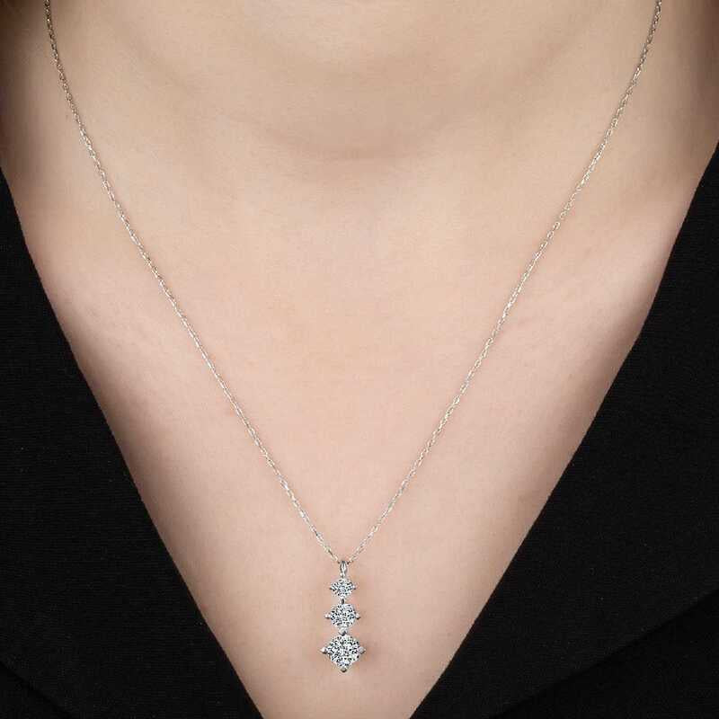 Silver Three-Stone Solitaire Necklace with Swarovski Crystals