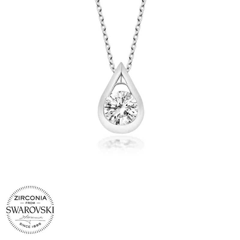 Silver Teardrop Solitaire Necklace with Swarovski Crystals