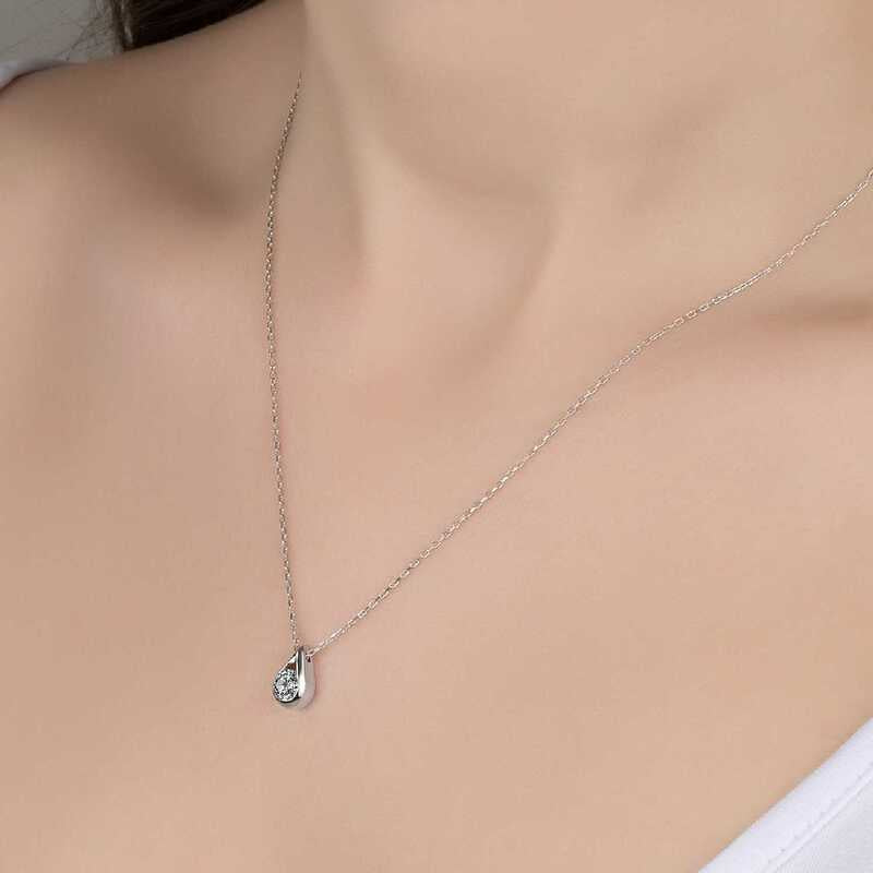 Silver Teardrop Solitaire Necklace with Swarovski Crystals