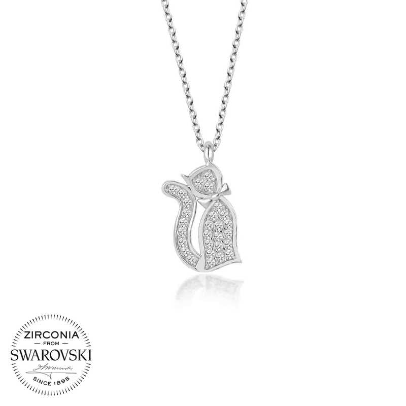 Silver Cat Necklace with Swarovski Crystals