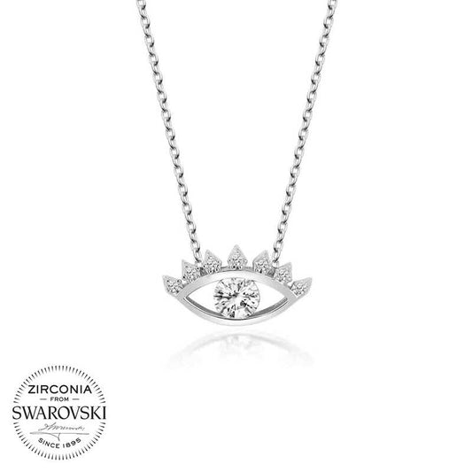 Silver Eye Solitaire Necklace with Swarovski Crystals