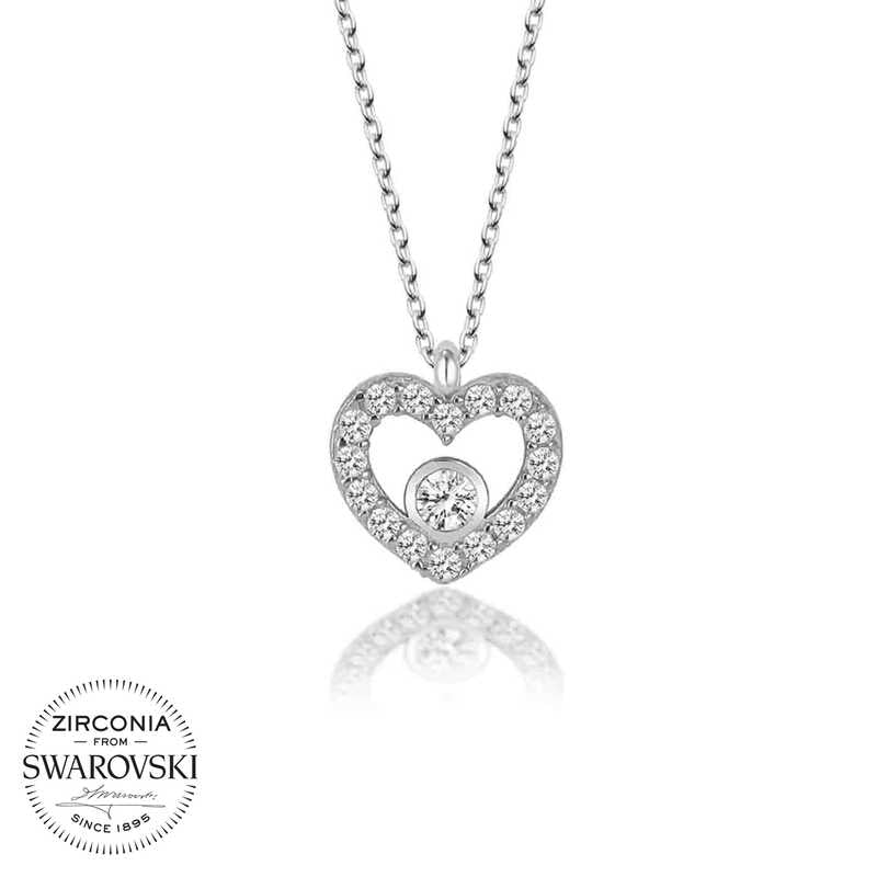 Silver Heart Necklace with Swarovski Crystals