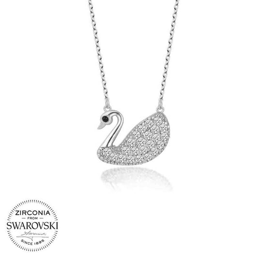 Silver Swan Necklace with Swarovski Crystals